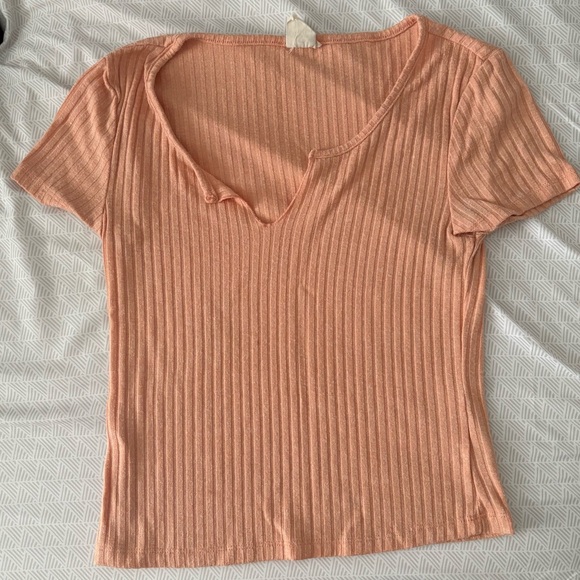 Vintage One Step Up Yellow and Orange Ribbed Knit V-neck Tops Size Large - Picture 3 of 4